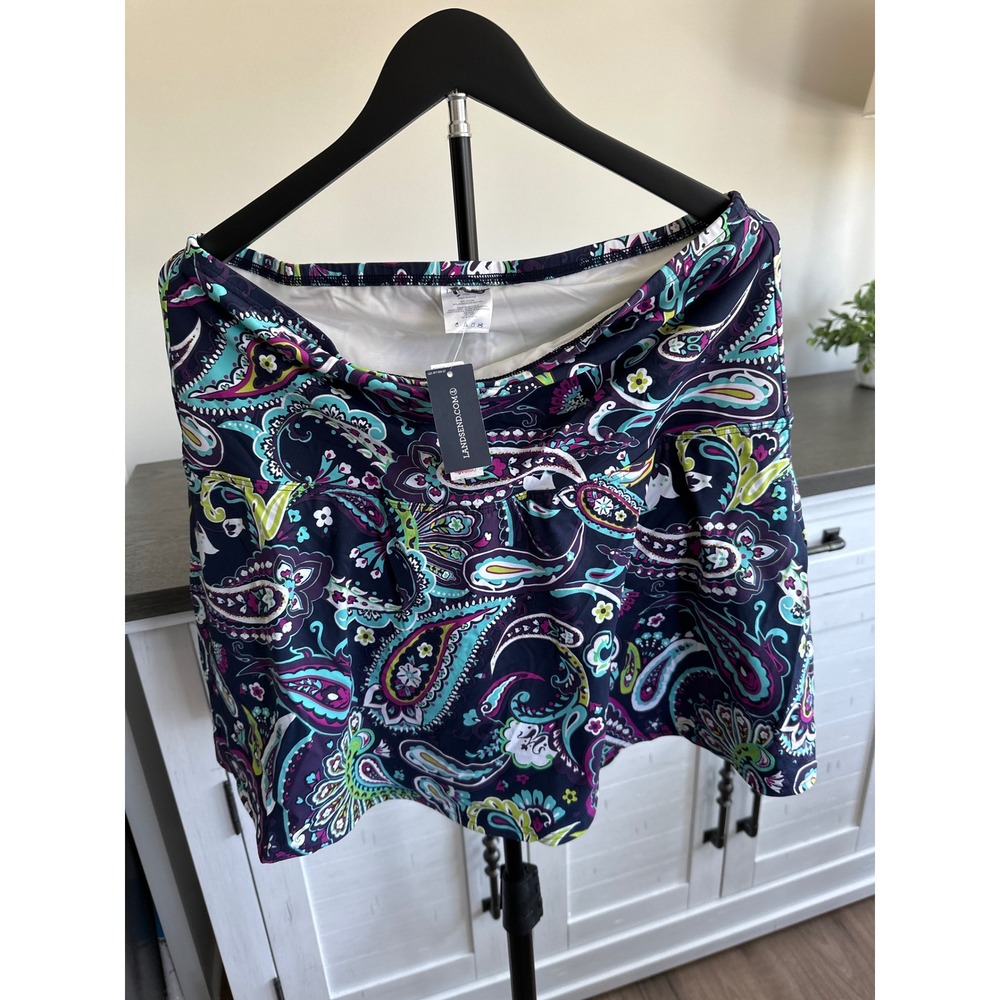Lands End Womens Plus Size 18W Paisley Swim Skirt Navy Purple Teal NWT